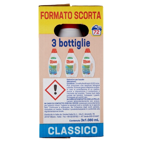 DIXAN Liquido Classico 3x24=72 Lavaggi 3 x 1.080 ml